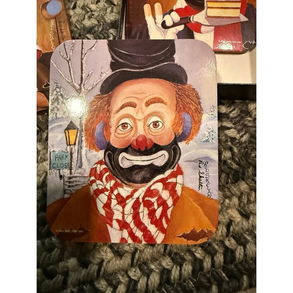 Vintage Coasters RED SKELETON Freddies Birthday Clowns RARE 4pc Cork Back